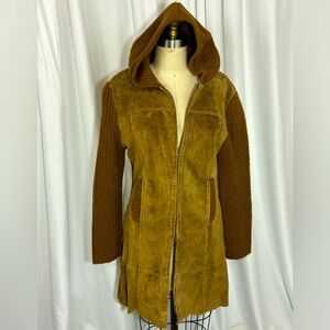 Vintage Brown 70s Suede Sweater Cardigan Jacket Medium
